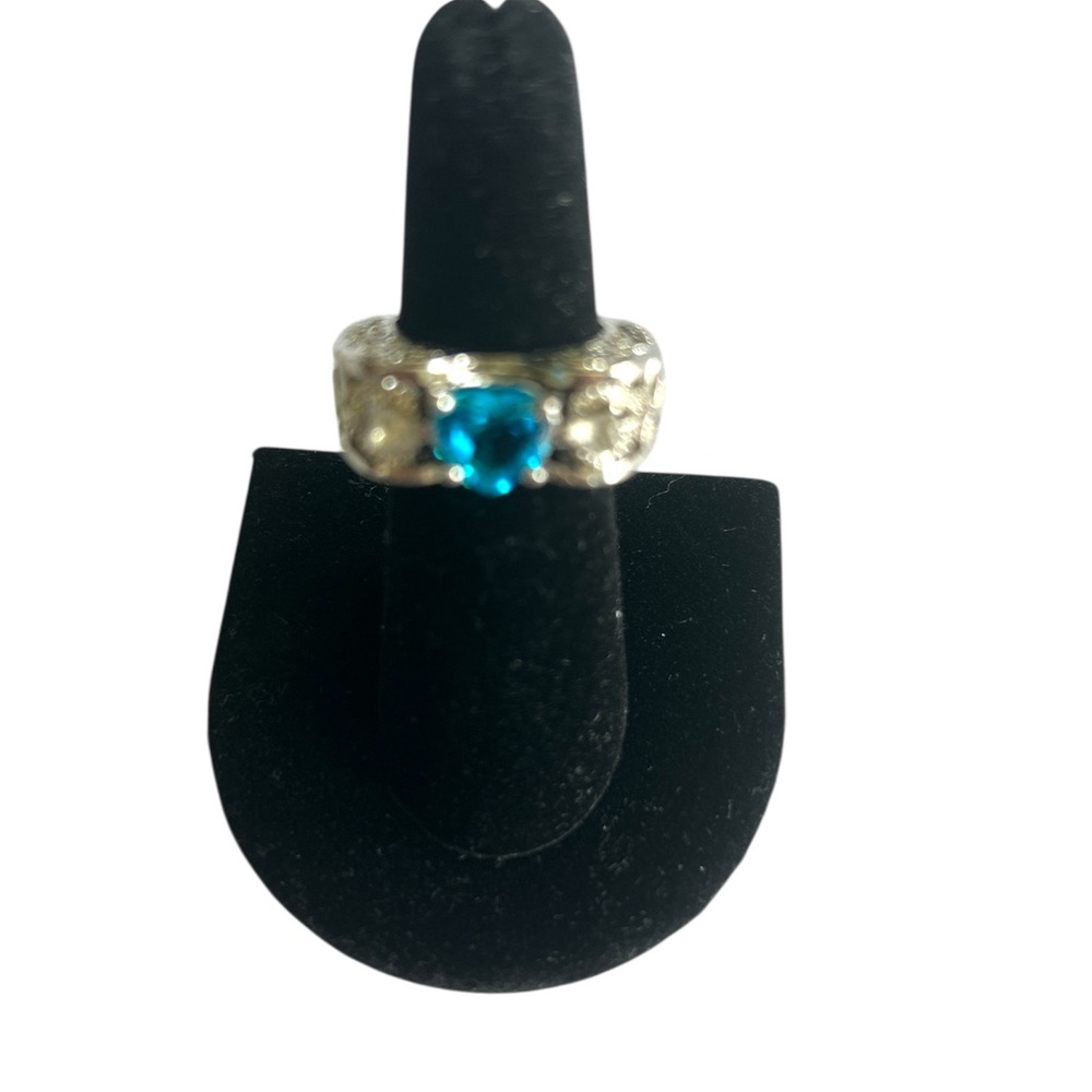 925 Sterling Silver Blue Heart Gemstone Ring